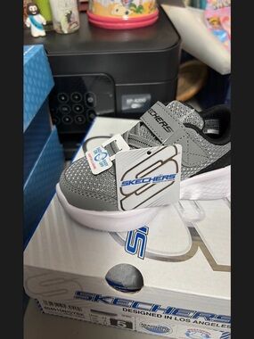 Skechers Kids Gray and White Velcro Athletic Sneakers